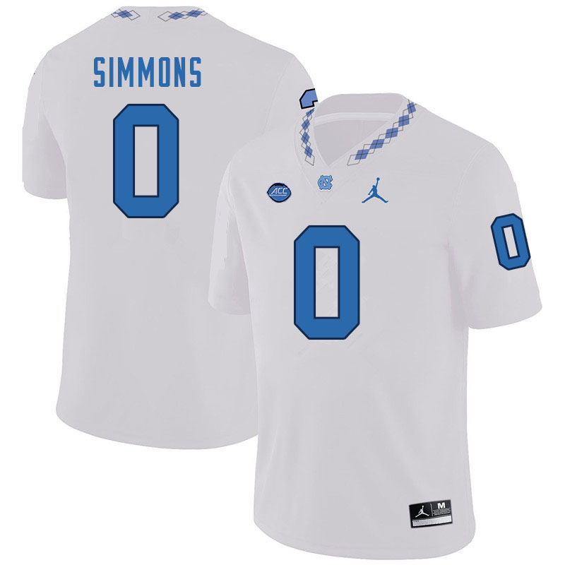 Men #0 Emery Simmons North Carolina Tar Heels College Football Jerseys Sale-White